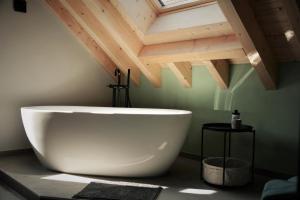 WegeLager的浴室配有大型白色浴缸,设有天花板