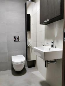 布拉迪斯拉发Cozy 2 rooms flat - Castle view的浴室配有白色卫生间和盥洗盆。