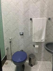 里约热内卢Kitnet Penha CEFAN ADVEC的浴室配有紫色卫生间和水槽