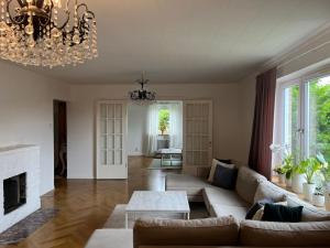 哥德堡Grand villa with great location!的带沙发和壁炉的客厅