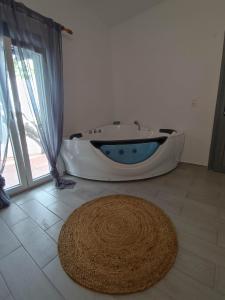 阿达玛斯阿格南提酒店的浴缸位于带地毯的浴室内