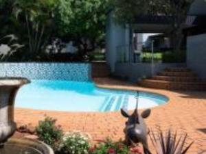 比勒陀利亚Casa Albergo Corporate Guest House的游泳池旁边设有牛雕像