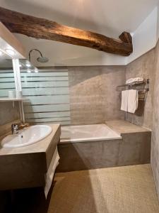 奥比松Hôtel Le France的带浴缸和盥洗盆的浴室