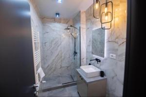 克拉约瓦Casa Doner Rooms的一间带水槽和淋浴的浴室