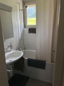塞德龙Swiss Alpine Hideaway的浴室配有盥洗盆、浴缸和盥洗盆