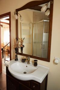 奥利维拉Amazing Vila close to Sitges, jacuzzi, swimming pool & exellent views的浴室水槽和上面的大镜子