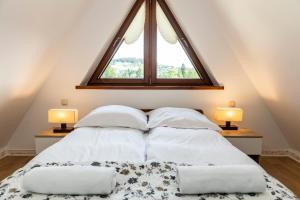 考斯赛力克udanypobyt Apartament Koliba的一间卧室配有带两个枕头的床和窗户