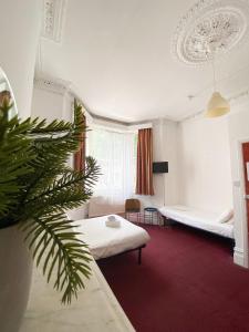 伦敦Orlando hotel的酒店客房带两张床和一棵棕榈树