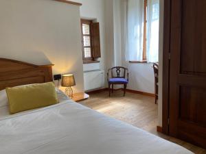 San Paolo SolbritoMulino del Casale - nature b&b的一间卧室配有一张床和一张蓝色椅子