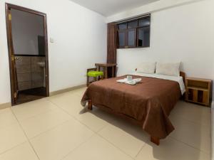 查查波亚斯Hostal La Morada的一间酒店客房 - 带一张床和一间浴室