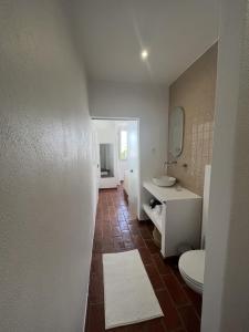 Montes de AlvorGuesthouse Casa Felicia的一间带卫生间、水槽和镜子的浴室