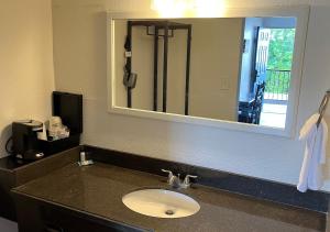 布兰森Ballparks Inn的一间带水槽和大镜子的浴室