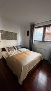 拉塔Apartament Willa Woda的一间卧室设有一张大床和两个窗户。