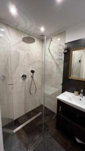 拉塔Apartament Willa Woda的带淋浴和盥洗盆的浴室