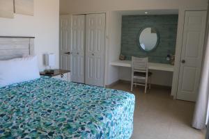 佩尼亚斯科港Corona Del Sol 1003, Puerto Peñasco, Las Conchas的一间卧室配有一张床、镜子和一张书桌