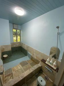 Shimo-taga枇杷物語的带淋浴、卫生间和盥洗盆的浴室