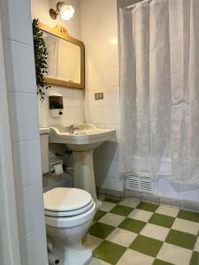 圣地亚哥Casa Ribera Hotel Providencia的一间带卫生间和水槽的浴室