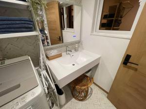 饭山市Blueberry Apartment的一间带水槽和镜子的浴室