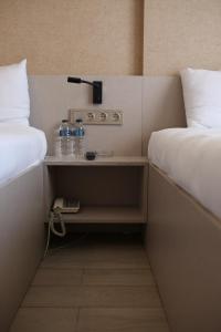 埃斯基谢希尔西那斯酒店的客房设有两张床和一张带水瓶的桌子。