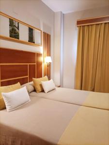 拉卡尔洛塔Hotel Carmen的酒店客房设有两张床和窗户。