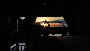ToyapakehVina Bungalow的一个人在日落时分看着窗外