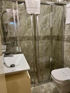 伊斯坦布尔伊思塔永酒店 的带淋浴、卫生间和盥洗盆的浴室