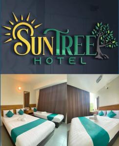 Kampong KerayongSun Tree Hotel的一张在房间带两张床的酒店标志
