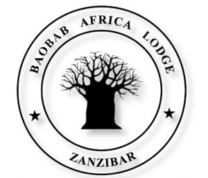 MtendeBaobab Africa Lodge Zanzibar的一片圆圈中的黑树,上面写着非洲大旅馆