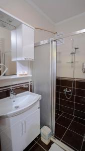 SoğuksuGRAND FAMILY HOME的浴室配有白色水槽和淋浴。