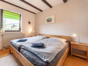 阿尔拉赫Apartment Am Hohen Bogen-41 by Interhome的一间卧室配有一张带蓝色毛巾的床