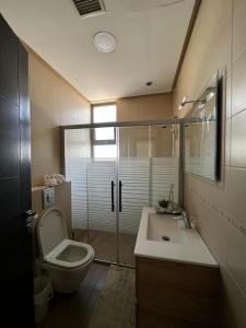 安曼The bridge Residence的浴室配有卫生间、盥洗盆和淋浴。