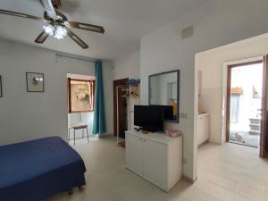 Isola del GiglioCasa Centurioni的一间卧室配有一张床和一台平面电视