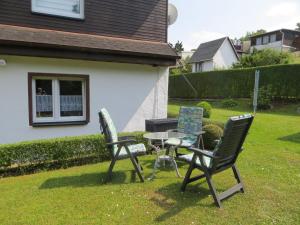 施内贝格Ferienwohnung Beck Schneeberg的院子里有两把椅子和一张桌子