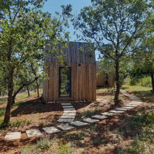 托马尔Refugio do Carrascal的树木林立的小型木屋
