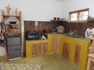 阿鲁沙Holiday cottage by the river, Arusha的厨房配有水槽和微波炉