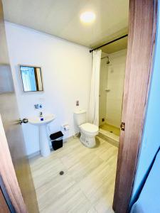 圣安德烈斯BLUE ISLAND HOTEL的一间带卫生间和水槽的浴室