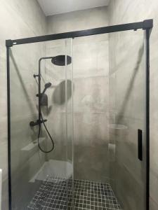 拉利内阿-德拉康塞普西翁APARTAMENTOS SOL Y LUNA的浴室里设有玻璃门淋浴