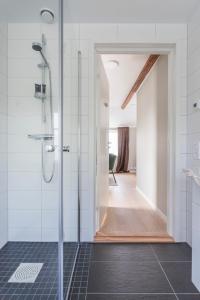 VikenHotell MAVI的带淋浴的浴室和玻璃门