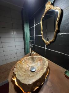 LathuilleLe refuge de Chaparon的一间带木制水槽和镜子的浴室