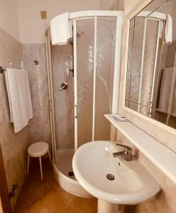 塞勒里古Hotel Arcobaleno的一间带水槽和淋浴的浴室