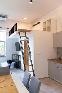 布雷日采Apartment Trg的墙上有梯子的房间和厨房