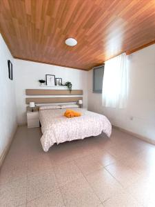 El RiscoB&B and Apartments El Charco Azul的一间卧室设有一张床和木制天花板