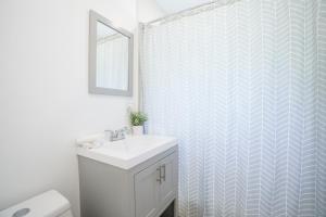 迈阿密Modern 2 Bedroom in the Heart of Wynwood Art District的浴室配有白色水槽和淋浴。