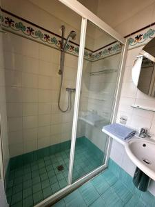 弗利Casa Petrucci centro storico的带淋浴和盥洗盆的浴室