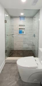 多伦多Deluxe Private Room in North York的带淋浴、卫生间和浴缸的浴室
