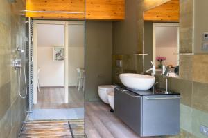 加尔达湖滨Charming Loft Lake Garda的带浴缸、盥洗盆和卫生间的浴室