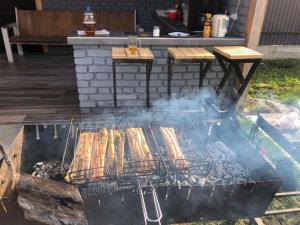 卡缅涅茨-波多利斯基Ехо Природи的烤架上放着一大堆食物