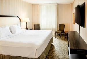 尼亚加拉瀑布Crowne Plaza Hotel-Niagara Falls/Falls View, an IHG Hotel的酒店客房设有一张大床和一张书桌。