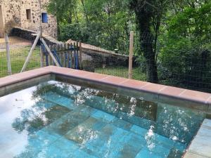 圣霍安-莱斯丰特斯Mas Violella allotjament rural的庭院里的一个蓝色海水游泳池