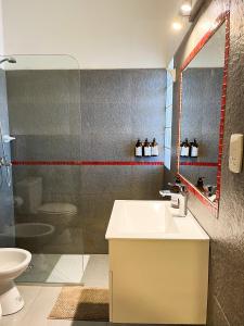 乌尼翁镇Casa Vergara I的一间带水槽、卫生间和镜子的浴室